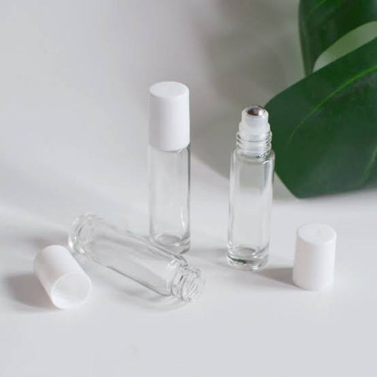 12 x 10mL White Lid Clear Glass Roller Bottles